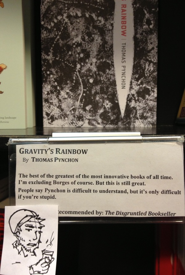 Funny disgruntled bookseller recommendations, original post about a pretentious bookseller, stuff booksellers say, lol, humor, bookstore, reading, book recs 